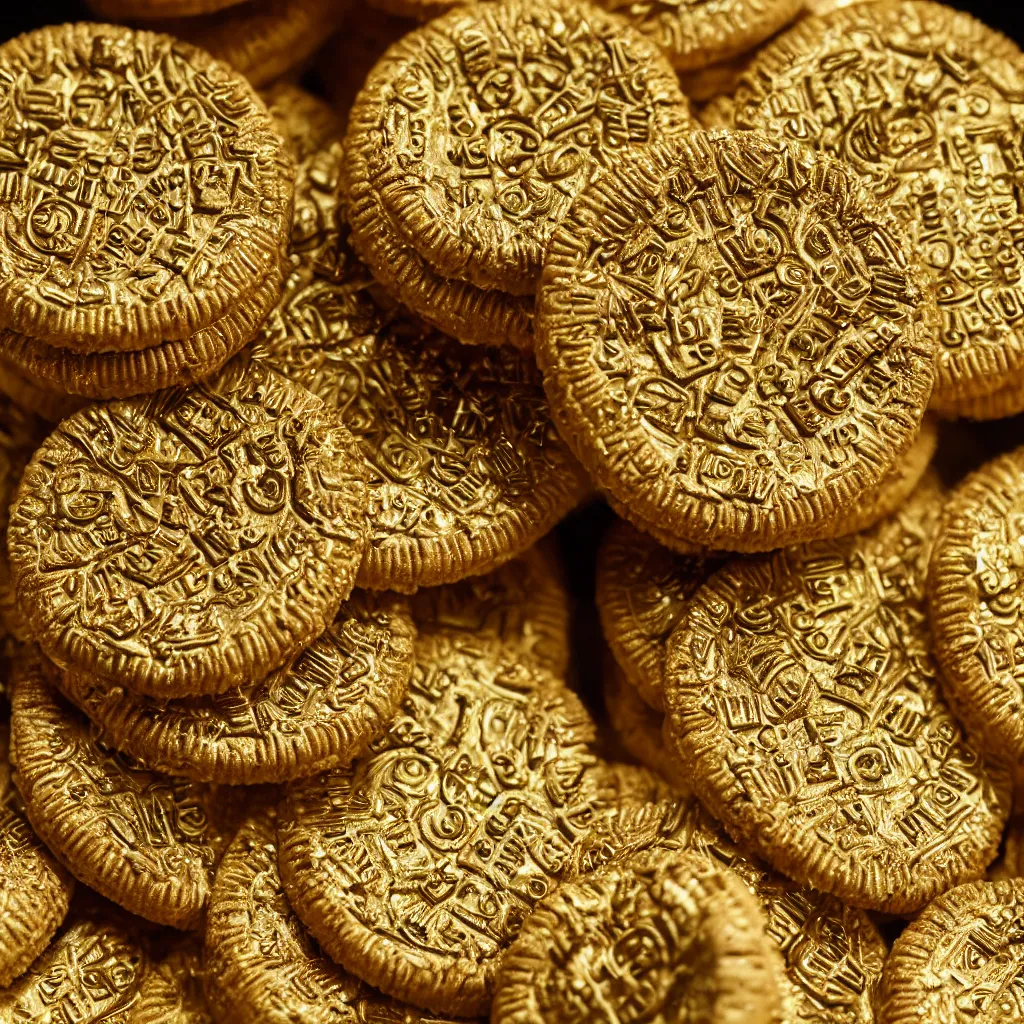 Prompt: 2 4 k gold oreos dunking in milk, advertising, marketing photography, beautiful product photography, sharp highlights, high contrast, octane render, vray