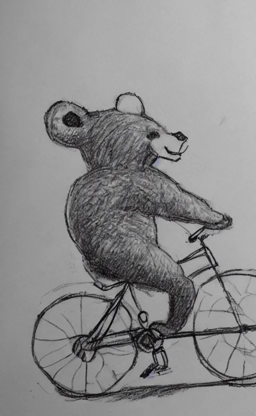 Image similar to sketch drawing of a bear riding a bicycle