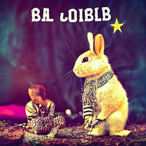 Image similar to rap album cover featuring a blinged out rabbit