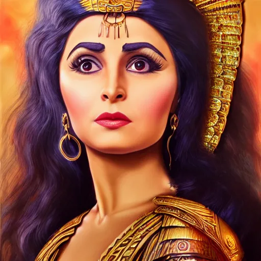 Image similar to a detailed fantasy character portrait of soad hosny as egyptian goddess of cinema by lauri blank, artgerm, evelyn de morgan, 8K, 50mm lens