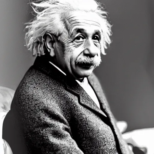 Prompt: Albert Einstein woke up from his bed
