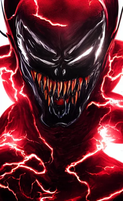 Image similar to portrait of venom as the flash, black and red, dynamic lighting, cinematic, ultra detailed, trending on art station, stunning visuals, creative, fantasy concept art