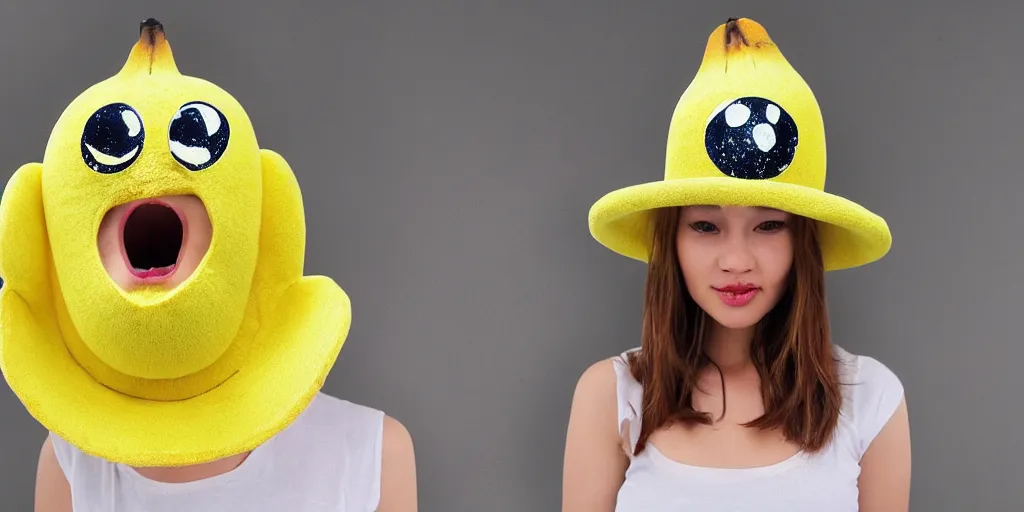 Prompt: banana hat in outer space, breathtaking realistic, photorealistic in the style of realism