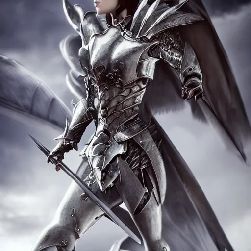 Image similar to highly detailed realistic stunning shot of a beautiful elegant anthropomorphic female dragon knight, doing a majestic pose, armor made of steel, sharp claws and tail, cloak flittering in the wind, high quality, HD octane render, epic cinematography, Artstation, Deviantart, Furaffinity