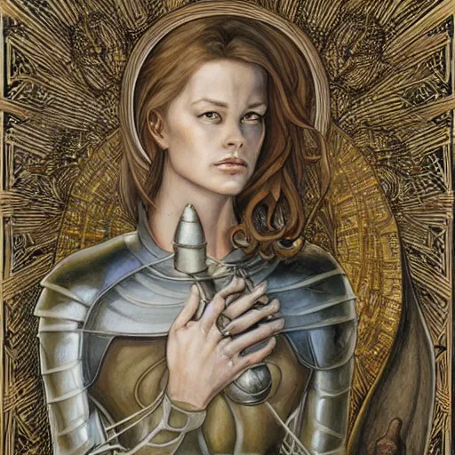 Prompt: most beautiful jeanne d'arc in the style of william blake, terese nielsen, detailed, intricate, beautiful faces, steve argyle, epic, mesmerizing, triumphant fate, pastoral fantastic reality