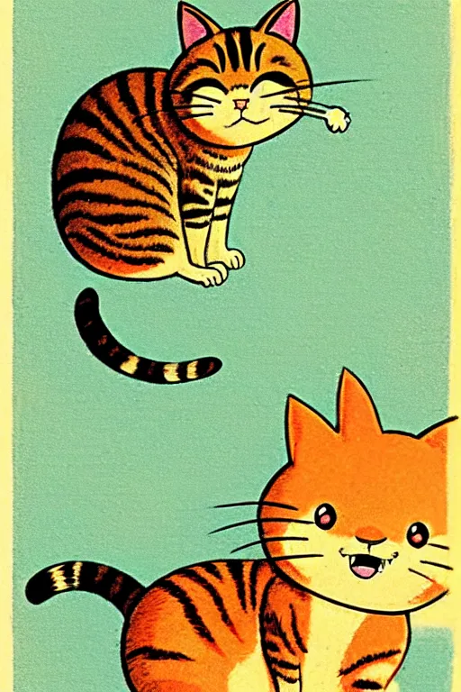 Image similar to by richard scarry. a cat mouse chimera. a 1 9 5 0 s retro illustration. studio ghibli. muted colors, detailed