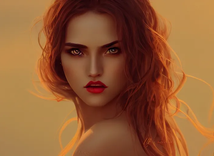 Image similar to woman love woman, sweet hugs, gold trim, atmoshperic, elegant, sharp focus, sand sea, red sun, huge lips, by 3 8 0 light & color female reference pictures, trending on artstation, intricate details