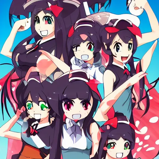 Image similar to Anime girls, illustrated by Studio Trigger