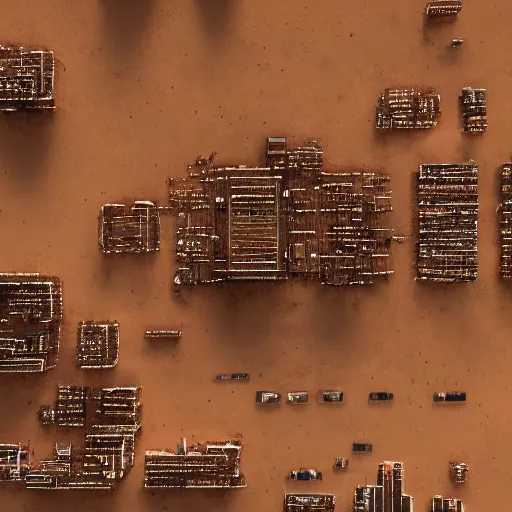 Image similar to Aerial photo of a cyberpunk city on Mars