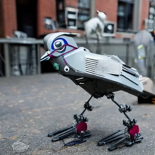 Image similar to robot pigeon by boston dynamics, 33mm depth of field