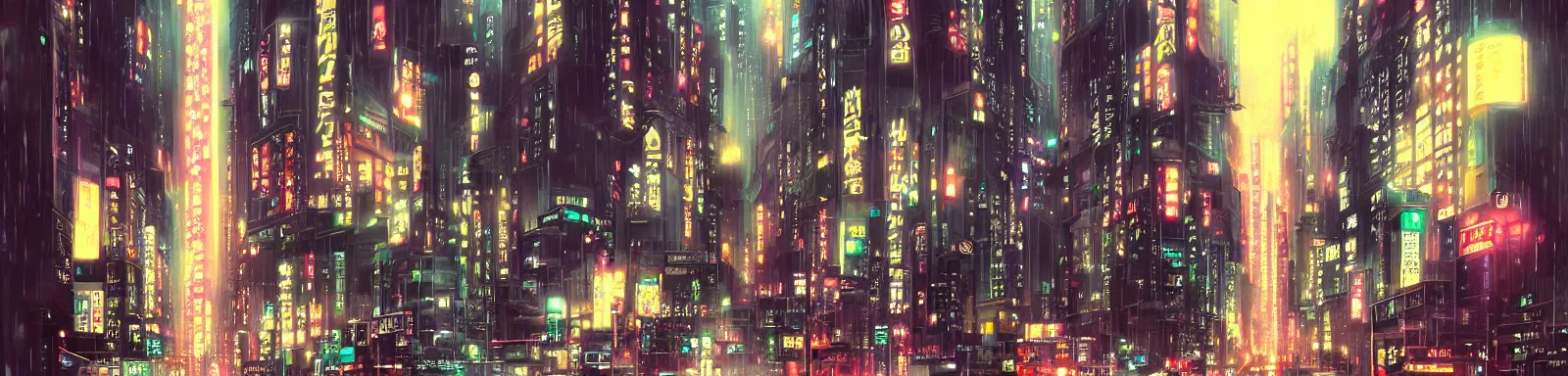 Prompt: neo - tokyo in the rain, by wlop, concept art, poster, high details