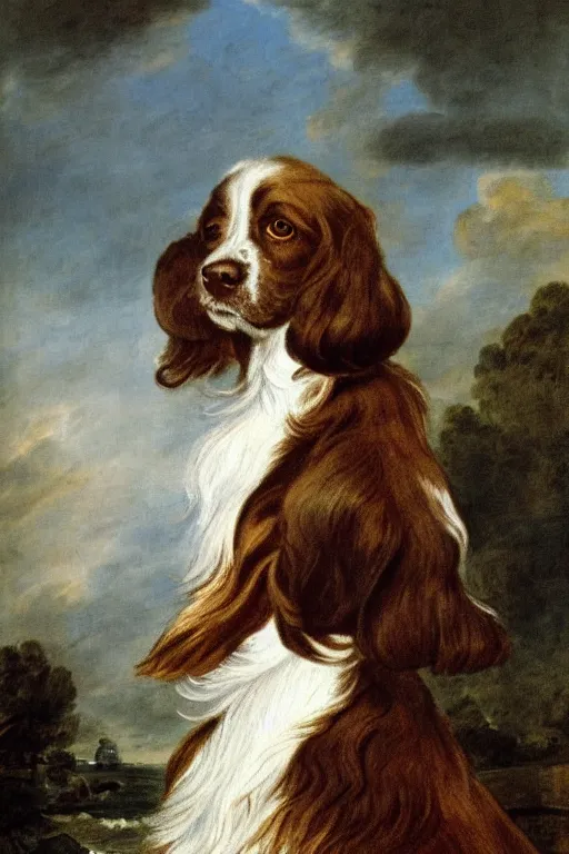 Prompt: A painted portrait of a brown haired springer spaniel wearing a sea captain's clothing, by Thomas Gainsborough, elegant, highly detailed, anthro, anthropomorphic dog