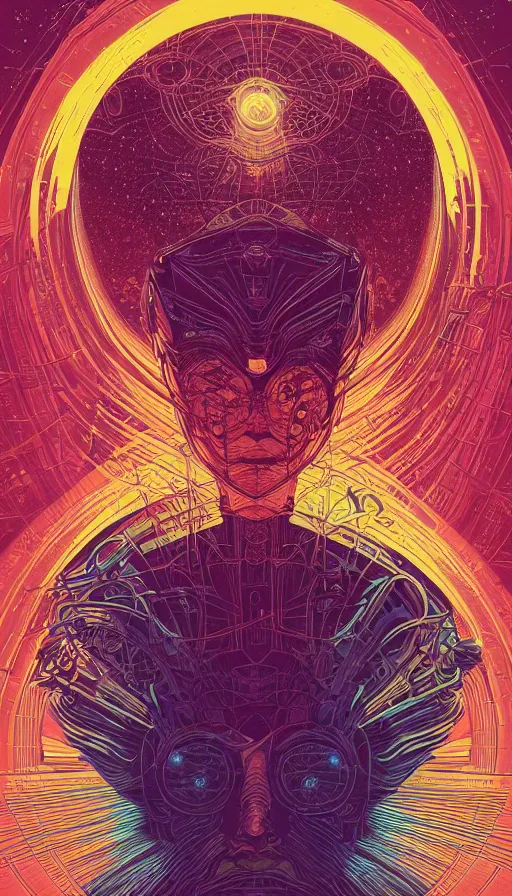 Prompt: the ancient oracle of the dreaming, futurism, dan mumford, victo ngai, kilian eng, da vinci, josan gonzalez