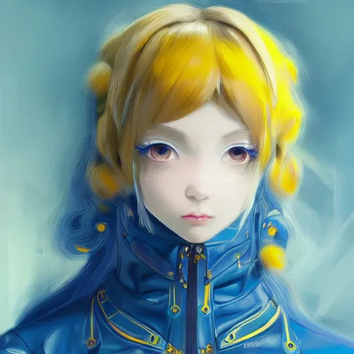 Image similar to a portrait of anime ukrainian blue and yellow girl, concept art, trending on artstation, highly detailed, intricate, sharp focus, digital art, 8 k