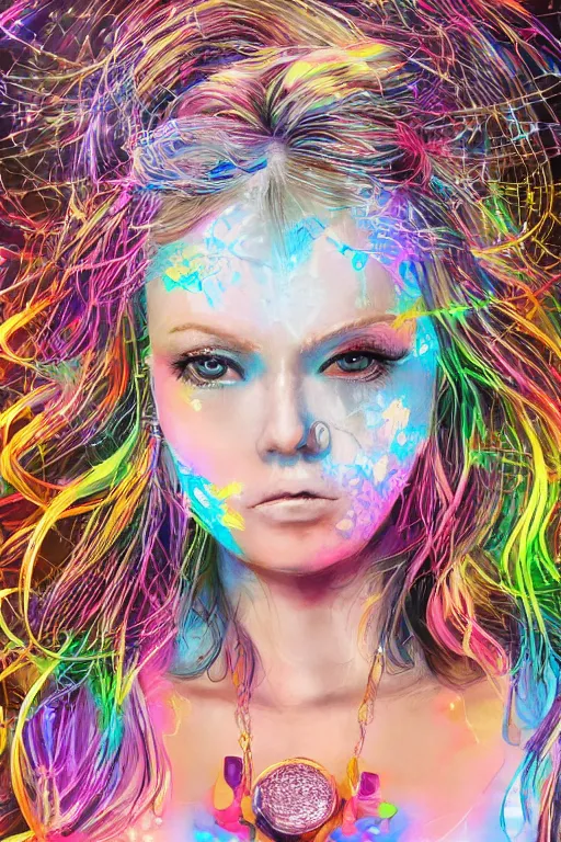 Prompt: An extremely beautiful neon-noir kawaii decora highly detailed HD portrait of a young attractive woman with a silky bio-luminiscent holographic dress, neo-cyberpunk, professionally painted digital art illustration, smooth, sharp focus, atmospheric lighting, highly detailed illustration highlights, golden ratio, symmetrical facial features, extremely detailed winning award masterpiece, very coherent symmetrical artwork, sense of awe, 8K post-processing, trending on artstation flawless, prismatic highlights, telephoto, depth of field, cinematic, macro, concept art, wepa digital, elegant, epic, octane render, v-ray, C4D