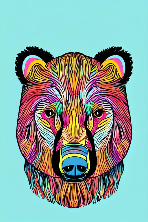 Prompt: minimalist boho style art of a colorful bear, illustration, vector art