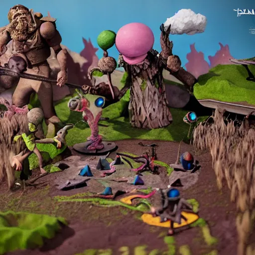 Image similar to the war between worlds extremely detailed claymation art