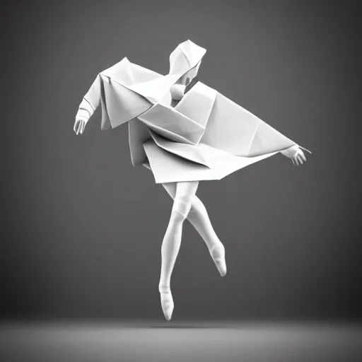 Image similar to origami dancer in white paper, 3 d render, ultra - detailed, on white background, studio shot