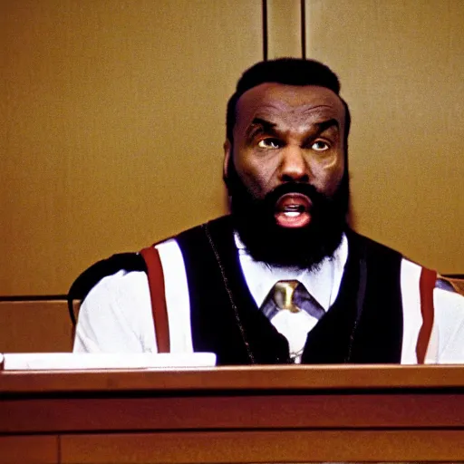 Prompt: mr. t testifying in court