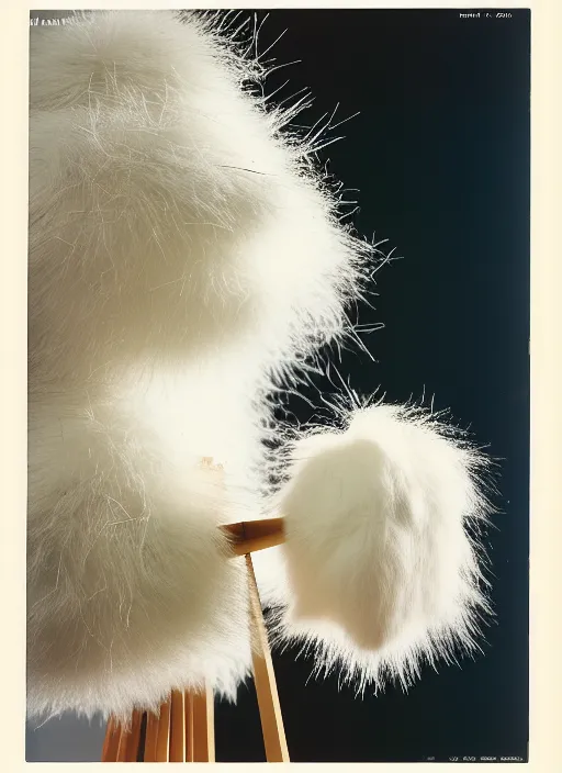 Prompt: realistic photo of a a modern brushwood and straw astronomy archeology scientific equipment gadget sculpture made of brushwood, with white fluffy fur, by dieter rams 1 9 9 0, life magazine reportage photo, natural colors, metropolitan museum collection