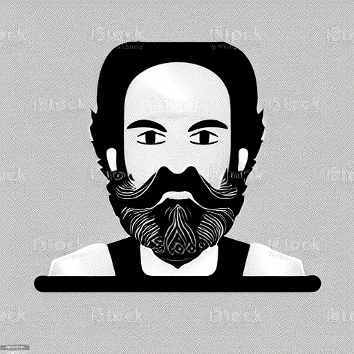 Image similar to bearded man turns bowl on woodlathe, vector art, simple, clean, black and white