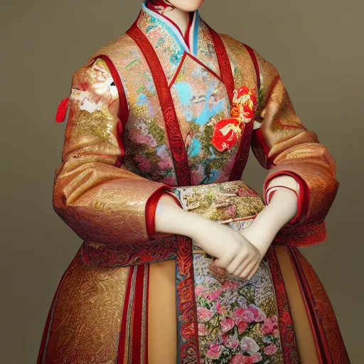 Image similar to young chinese princess with traditional clothes, medium shot, intricate details, octane, unreal engine, ultra - realism, photorealism, photorealistic, 4 k, 8 k, 1 6 k