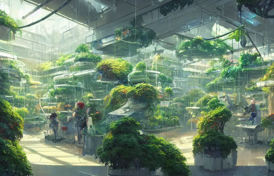 concept art of a lush indoor hydroponics lab in a far | Stable ...