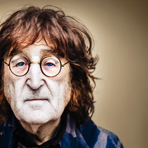 Prompt: old john lennon at age 9 0 years old, color ( sony a 7 r iv, symmetric balance, polarizing filter, photolab, lightroom, 4 k, dolby vision, photography award ), vogue, perfect face