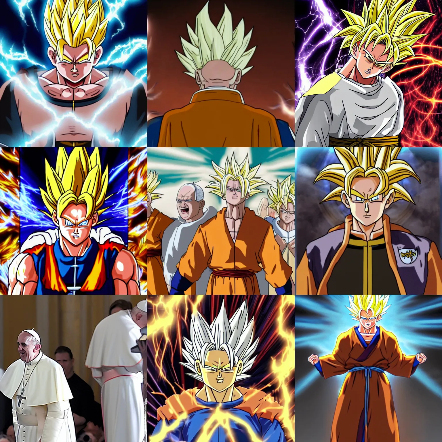 Prompt: pope going super saiyan