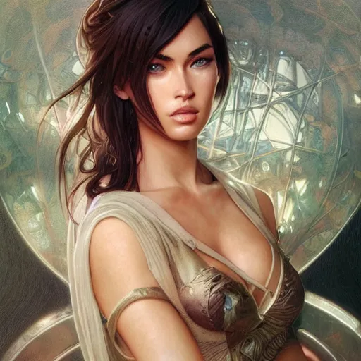 Prompt: ultra realistic illustration, buff megan fox anime, intricate, elegant, highly detailed, digital painting, artstation, concept art, smooth, sharp focus, illustration, art by artgerm and greg rutkowski and alphonse mucha and wlop