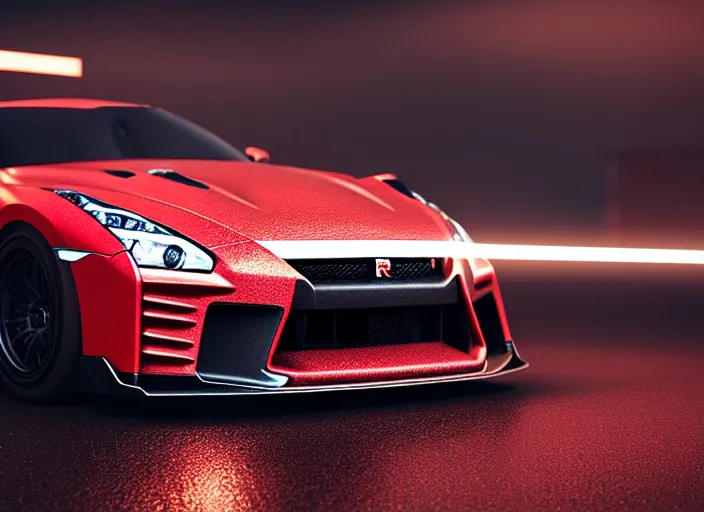 Image similar to Crimson GT-R R36 2035 165mm camera, hyper detailed, digital art, trending in artstation, cinematic lighting, studio quality, smooth render, unreal engine 5 rendered, octane rendered, art style by klimt and nixeu and ian sprigger and wlop and krenz cushart