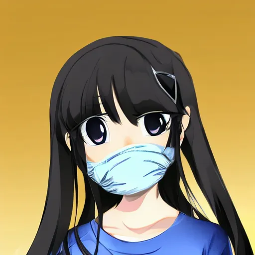 Image similar to full headshot portrait of a girl with long black hair, wearing a surgical mask, drawn by ATDAN, by Avetetsuya Studios, attractive character, colored sketch anime manga panel, trending on Pixiv