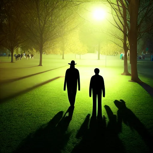 Prompt: shadow people walking in the park, made from the side, 2 d ultra realistic, lens flare, atmosphere, glow, detailed, intricate, full of colour, cinematic lighting, trending on artstation, 4 k, hyperrealistic, focused, extreme details, unreal engine 5, cinematic, masterpiece, ultra realistic, hyper realistic, highly detailed, sharp focus, digital art