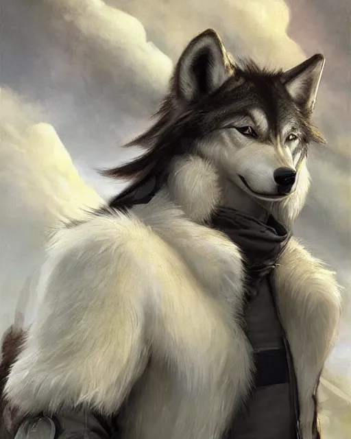 Prompt: a anthropomorphic wolf race car driver with white fur. Renowned character illustration by by Edgar Maxence and Ross Tran