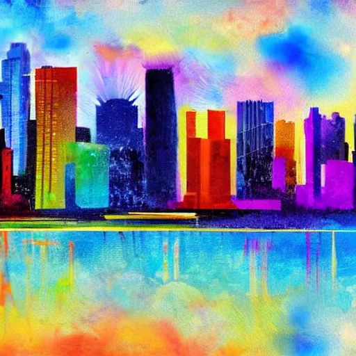 Prompt: colorful painting of miami skyline in the style of henri matiss