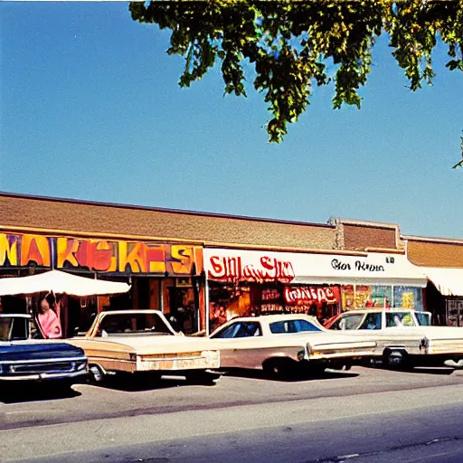 Image similar to « summer, sunny day, 1 9 8 0 years, usa, street view with shops markets »