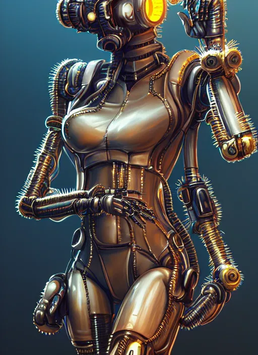 Prompt: soft lustrous full body ebony biotech raver gutter punk cyberpunk robot bioweapon, golden ratio, details, scifi, fantasy, cyberpunk, intricate, decadent, highly detailed, digital painting, octane render, artstation, concept art, smooth, sharp focus, illustration, art by artgerm, loish, wlop