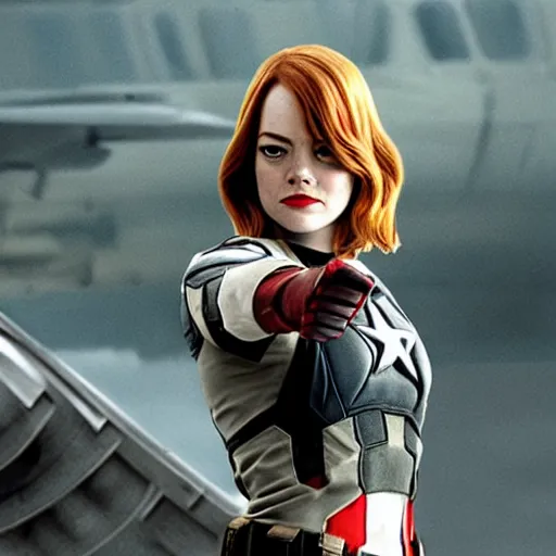 Image similar to Emma Stone as captain America