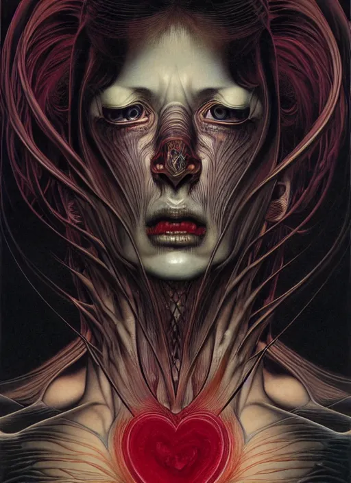 Prompt: long shot of a dark heart cry, by francis bacon, by ayami kojima, by amano, by karol bak, greg hildebrandt, by mark brooks, by alex grey, by zdzisław beksinski, by takato yamamoto, radiant colors, ultra detailed, high resolution, ultra detailed, high resolution, wrapped thermal background