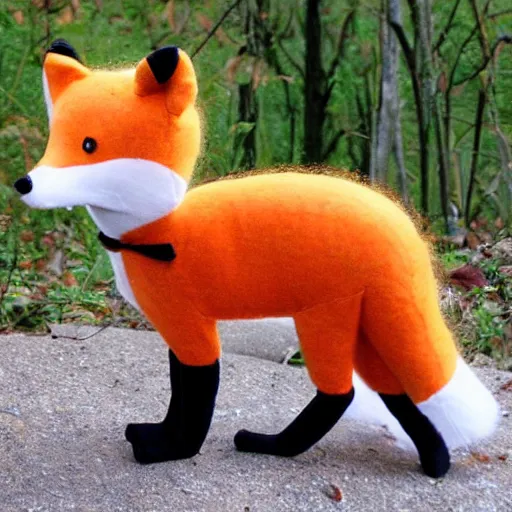 Image similar to a beautiful puppet fox wearing a dress