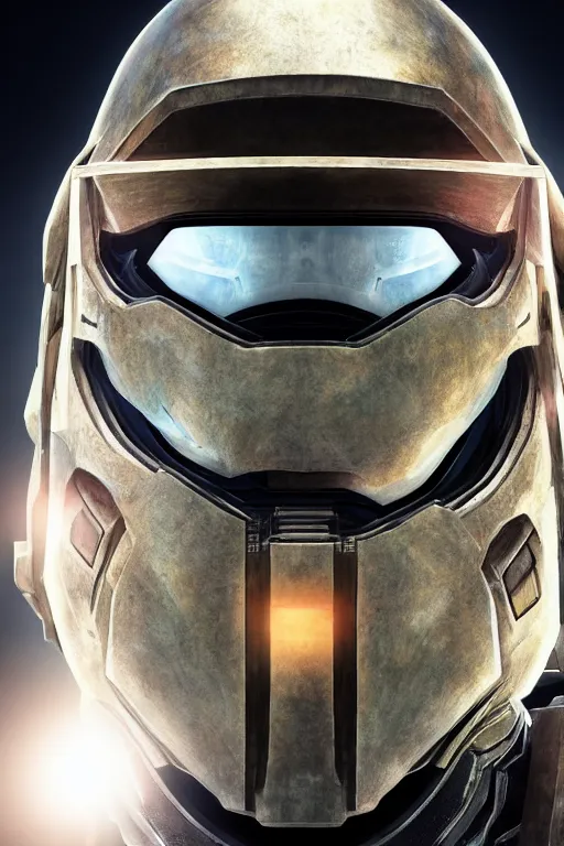 Image similar to robot ninja mask helmet halo master chief radiating a glowing aura global illumination ray tracing hdr fanart arstation by ian pesty and katarzyna da „ bek - chmiel