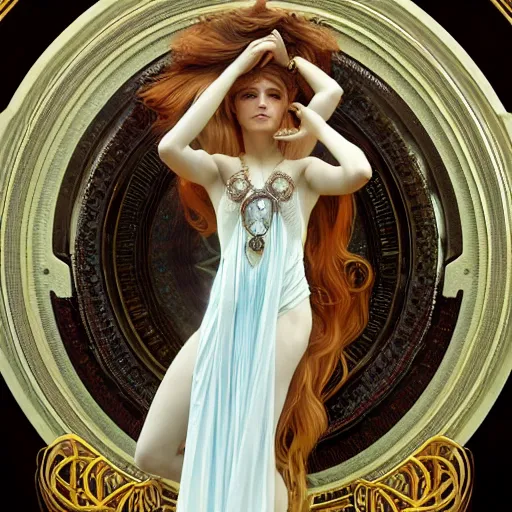 Prompt: a stunning dynamic pose full body of a celestial goddess of the ethereal cosmos, intricate, 8k highly professionally detailed, hdr, CGSociety, dark fantasy, dynamic lighting, cinematic, pristine, smooth, cosplay, elegant, sharp focus, art by alphonse mucha and greg rutkowski,