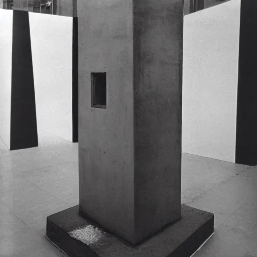 Image similar to Fontaine by Marcel Duchamp on a pedestal a a white cube museum, upside down readymade urinal, courtesy of Centre Pompidou, 35 mm film