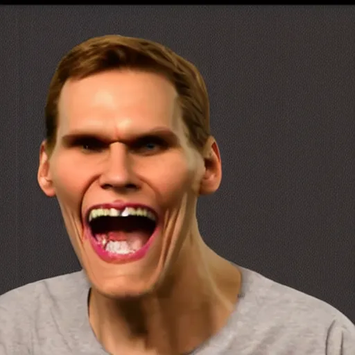 Prompt: jerma showing off his true colors as a psychopath, wide smile