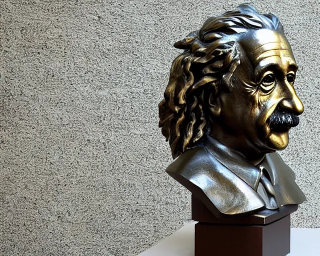 Image similar to a bronze bust of Albert Einstein