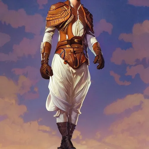 Prompt: character concept, wide angle, full body, symmetrical head - on centralized, young man with advanced clothes. detailed, high quality, dynamic lightning, fantasy, scenematic. artwork by artgerm, wlop, alex ross, greg rutknowski, alphonse mucha