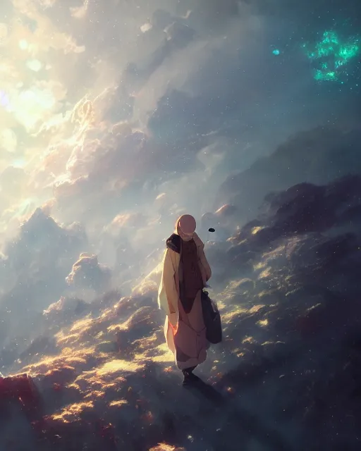 Image similar to descending quran from the nebula cloud, key visual, ambient lighting, highly detailed, digital painting, artstation, concept art, sharp focus, by makoto shinkai and akihiko yoshida and hidari and wlop and greg rutkowski