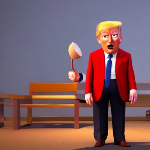 Image similar to happy, render of fun donald trump cartoony character, from the new pixar movie, dynamic lighting, cgsociety