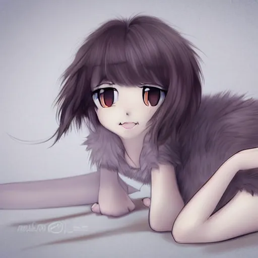 Image similar to furry girl lying cat version anime style hyperrealism