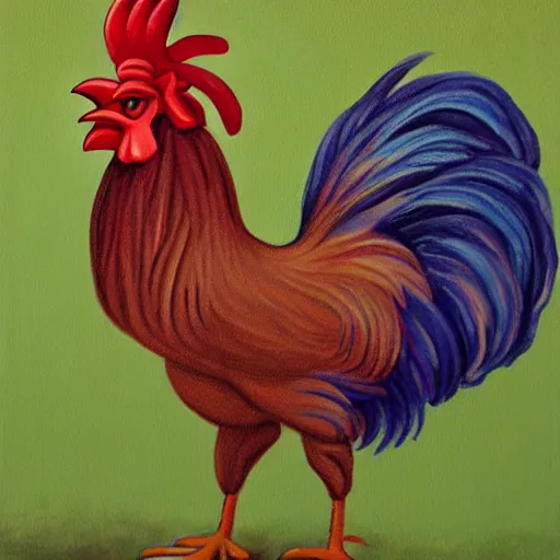 Prompt: painting of a rooster with human ears ear